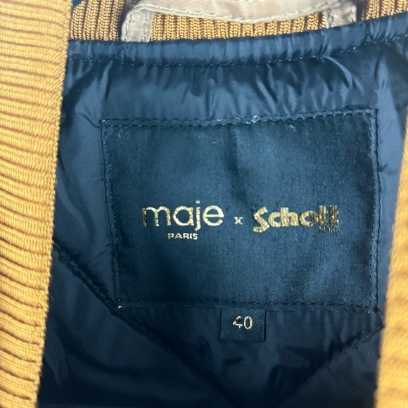 Maje x Schott Boston Shearling Bomber Jacket in Caramel Tan Cream Casual Winter - Picture 5 of 9